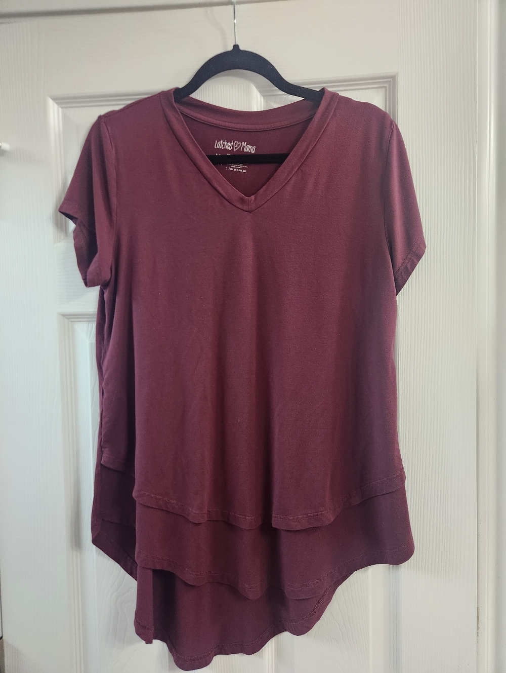 Latched Mama Burgundy Layered V‑Neck Short Sleeve Top